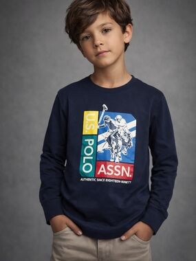 U.S. Polo Assn. Navy Long-Sleeve Tee with Multicolored Polo Graphic